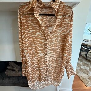 Camila Coelho Brown Zebra Print Button Down Shirt/ cover up